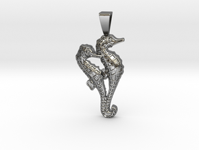 Seahorse Couple Pendant in Fine Detail Polished Silver