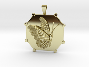 Antique Butterfly on Framed Pendant with Bail in 18K Yellow Gold
