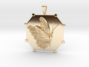 Antique Butterfly on Framed Pendant with Bail in 14k Gold Plated Brass