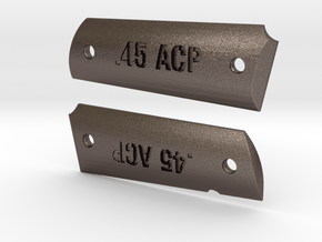 '.45 ACP' 1911 Grips in Polished Bronzed-Silver Steel