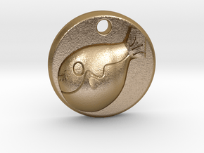 Cute Puffer fish,fugu,charm necklace in Polished Gold Steel