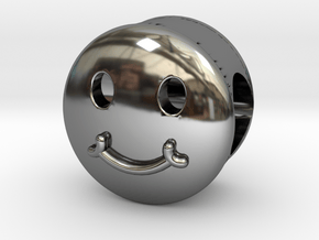 Smiley Face Bead in Fine Detail Polished Silver