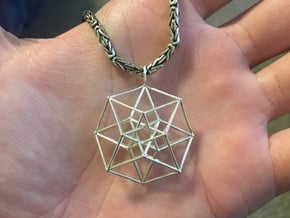 Tesseract Pendant in Natural Silver
