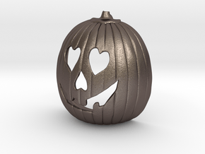 Halloween HEART Pumpkin Pendant ⛧VIL⛧ in Polished Bronzed-Silver Steel