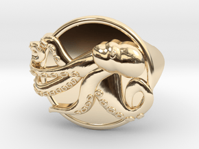 Playful Octopus Signet Ring Size 6.0 in 14k Gold Plated Brass