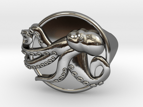 Playful Octopus Signet Ring Size 6.0 in Fine Detail Polished Silver
