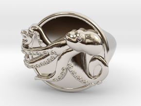 Playful Octopus Signet Ring Size 6.0 in Rhodium Plated Brass