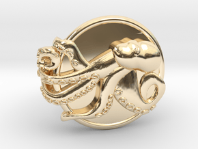 Playful Octopus Signet Ring Size 6.5 in 14K Yellow Gold