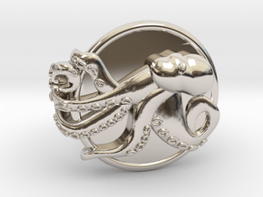Playful Octopus Signet Ring Size 6.5 in Rhodium Plated Brass