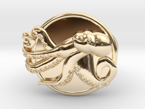 Playful Octopus Signet Ring Size 7.5 in 14k Gold Plated Brass