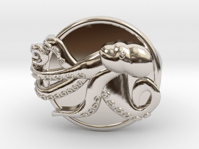 Playful Octopus Signet Ring Size 7.5 in Rhodium Plated Brass