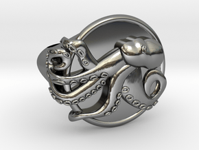 Playful Octopus Signet Ring Size 7.0 in Fine Detail Polished Silver