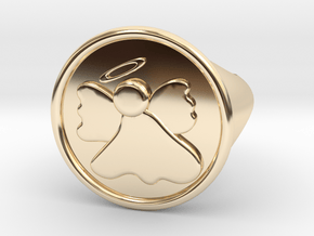 Dainty Angel Signet Ring Size 6.5 in 14k Gold Plated Brass