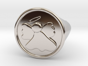 Dainty Angel Signet Ring Size 6.5 in Rhodium Plated Brass