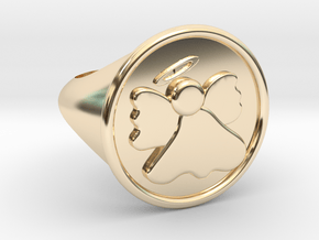 Dainty Angel Signet Ring Size 6.0 in 14k Gold Plated Brass