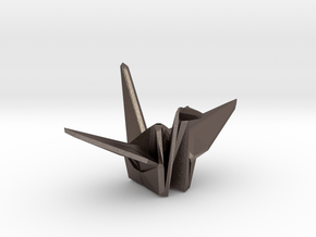 Origami Crane in Polished Bronzed Silver Steel