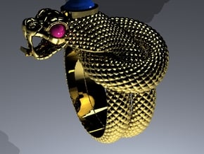 Snake-ring+S4 in Natural Brass: Medium
