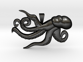 Playful Octopus Pendant with Bail in Matte Black Steel
