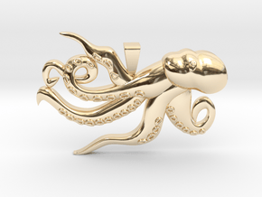 Playful Octopus Pendant with Bail in 14K Yellow Gold