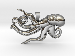 Playful Octopus Pendant with Bail in Fine Detail Polished Silver