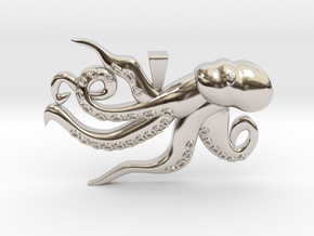 Playful Octopus Pendant with Bail in Rhodium Plated Brass