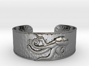 Playful Octopus Large Hammered Cuff in Fine Detail Polished Silver