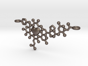 Oxytocin Molecule Love Heart Pendant 3D Printed in Polished Bronzed-Silver Steel