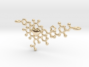 Oxytocin Molecule Love Heart Pendant 3D Printed in 14k Gold Plated Brass