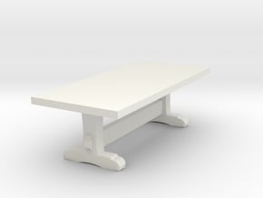 Miniature 1:48 Long Rustic Table in White Natural Versatile Plastic