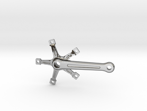 Bicycle Crank Keyring Pendant in Fine Detail Polished Silver