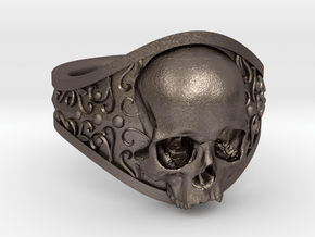 Elegant Gothic Skull Ring in Polished Bronzed-Silver Steel: 8 / 56.75
