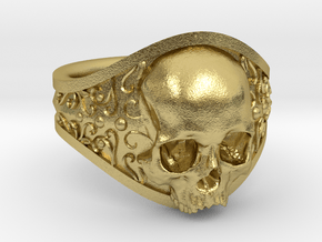 Elegant Gothic Skull Ring in Natural Brass: 8 / 56.75