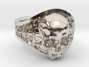 Elegant Gothic Skull Ring in Rhodium Plated Brass: 8 / 56.75