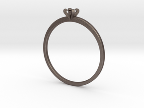 Plain Size 7 Ring - 3mm Gem - 4 prong - v5 in Polished Bronzed Silver Steel