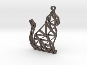 geometric cat pendant in Polished Bronzed-Silver Steel