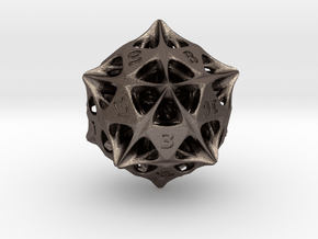 Alien Artefact D20 (Engraved Numbers) in Polished Bronzed-Silver Steel