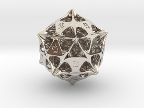 Alien Artefact D20 (Engraved Numbers) in Rhodium Plated Brass