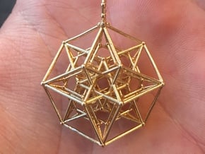 24 Cube Tesseract Pendant in Natural Brass
