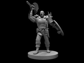 Half Orc Barbarian with Battle Axe & Shield in Tan Fine Detail Plastic