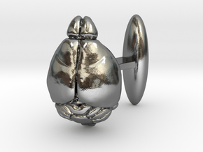 Mouse Brain Cufflink (R, 1:1, anatom. accurate) in Polished Silver