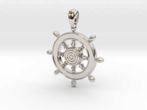 Pendant Captain's Wheel ship small in Rhodium Plated Brass