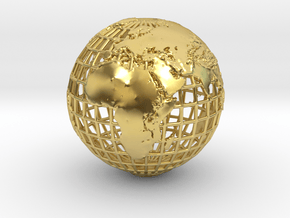 earth in mesh with relief in Polished Brass