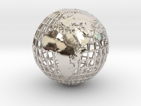 earth in mesh with relief in Rhodium Plated Brass