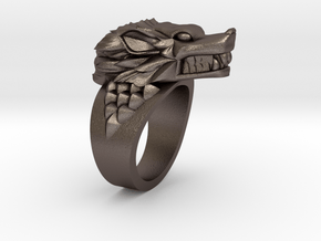 Ring Dire Wolves in Polished Bronzed-Silver Steel