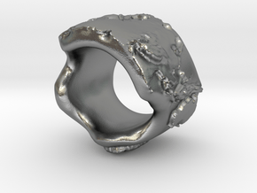 irregular earth ring with relief in Natural Silver