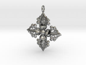 Double Dorje Buddhist Pendant Gift pendant jewelry in Natural Silver