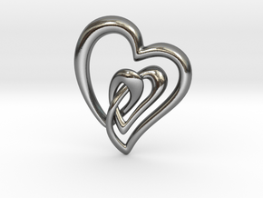 Double Hearts Pendant in Polished Silver