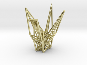 Origami Crane Wireframe in 18k Gold Plated Brass