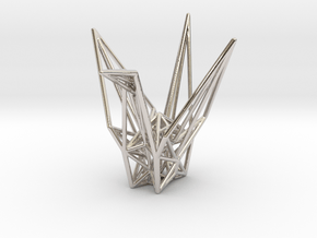 Origami Crane Wireframe in Rhodium Plated Brass