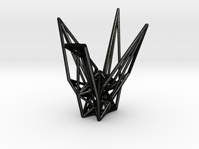 Origami Crane Wireframe in Matte Black Steel